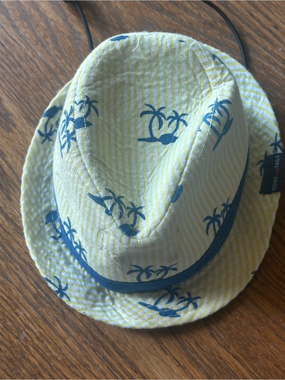 Newborn Yellow Palm-Print Sun Hat with Blue Trim